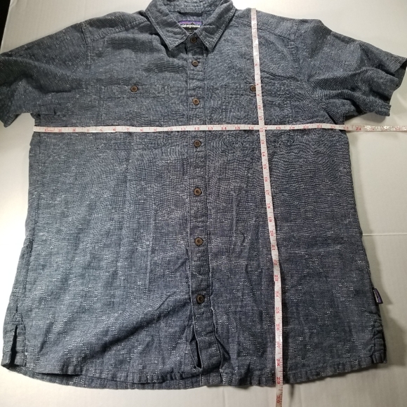 Patagonia Shirt Mens Large Back Step Blue Button Up Hemp Cotton Geometric Short - Picture 6 of 8
